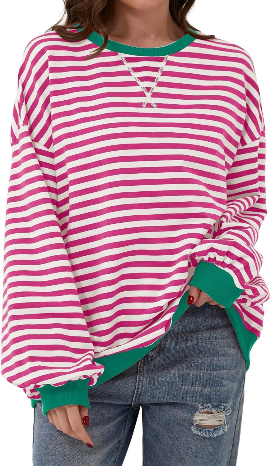 Damen lässiger Sweater mit auffälligem Streifenmuster und elastischen Bündchen Stalluxe