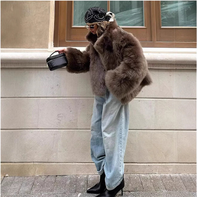 Damen Elegante Kunstfelljacke mit weichem Kragen und luxuriösem Look Stalluxe