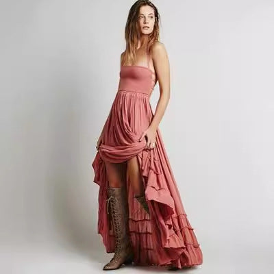Damen Langes Sommerkleid mit elegantem Rüschensaum und Spaghettiträgern Stalluxe