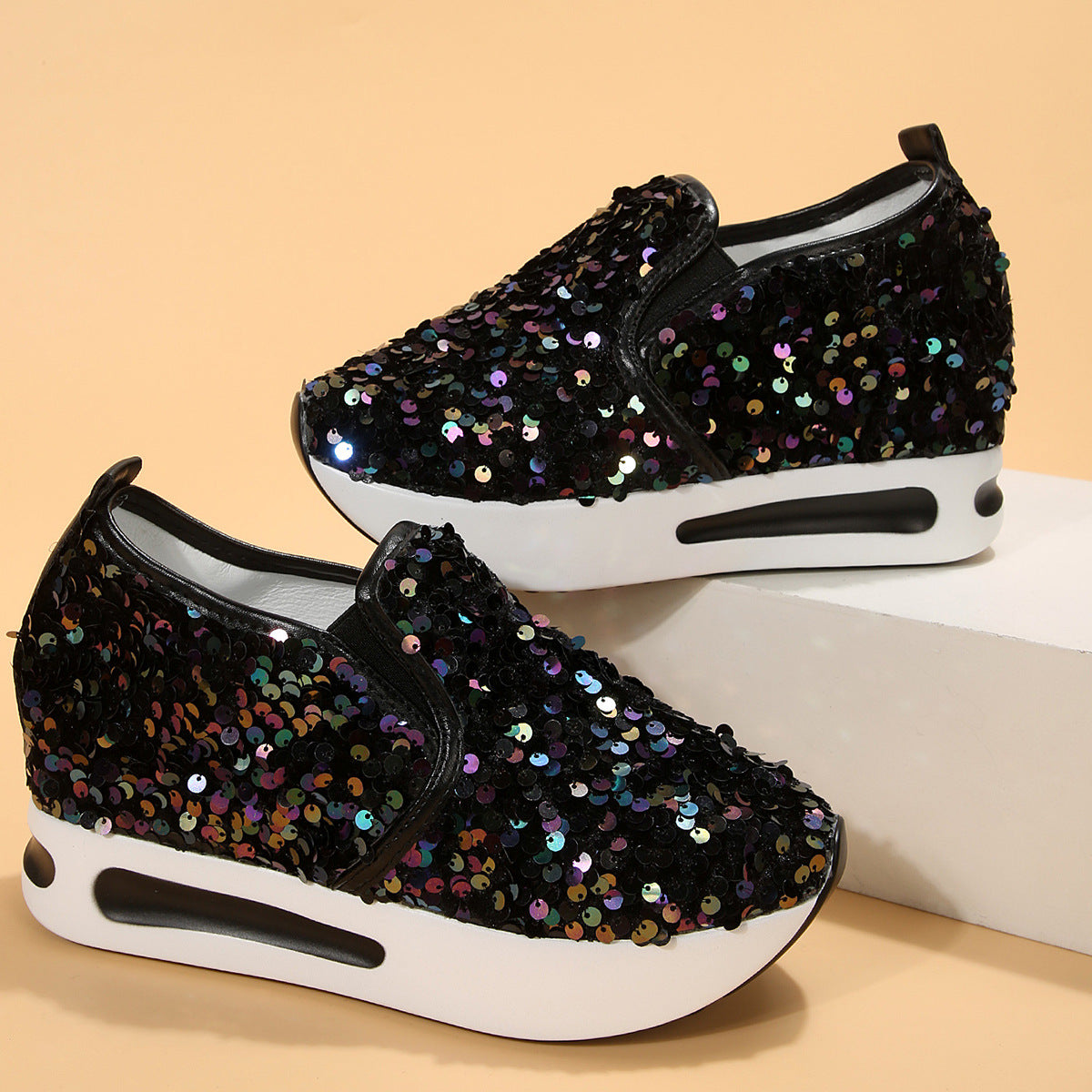 Damen Wedge-Sneaker mit funkelnden Pailletten und rutschfester Sohle Stalluxe