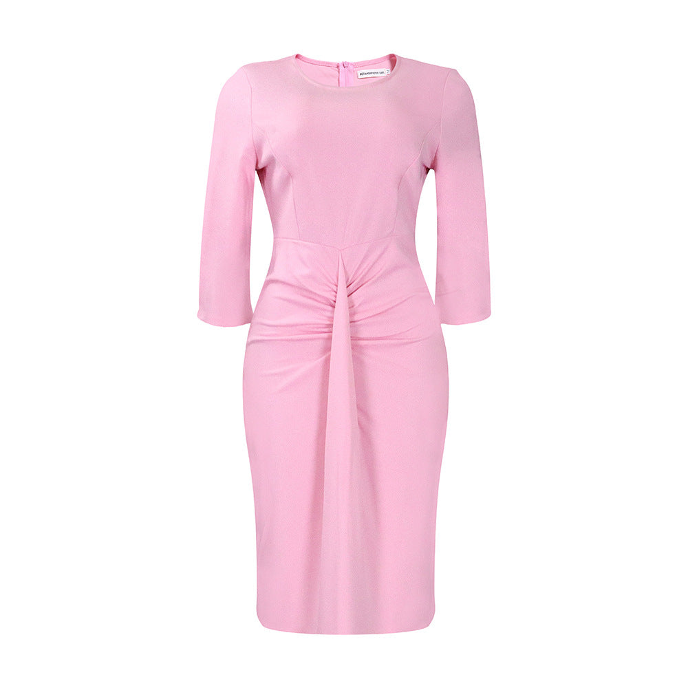Damen figurbetontes Kleid mit Faltenwurf und 3/4-Ärmeln Stalluxe