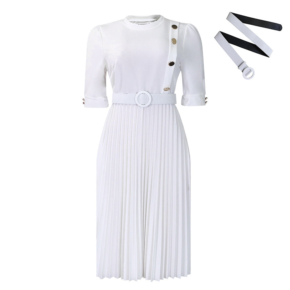 Damen Plissee-Kleid mit Knopfdetails und Taillengürtel Stalluxe