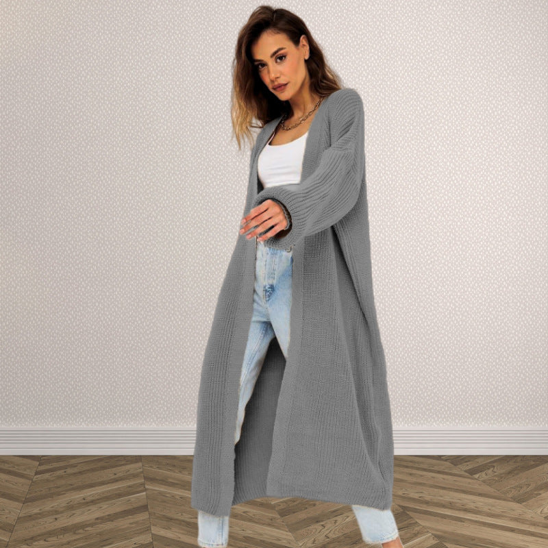 Damen Langer gestrickter Cardigan mit lässigem Schnitt und strukturierter Textur Stalluxe