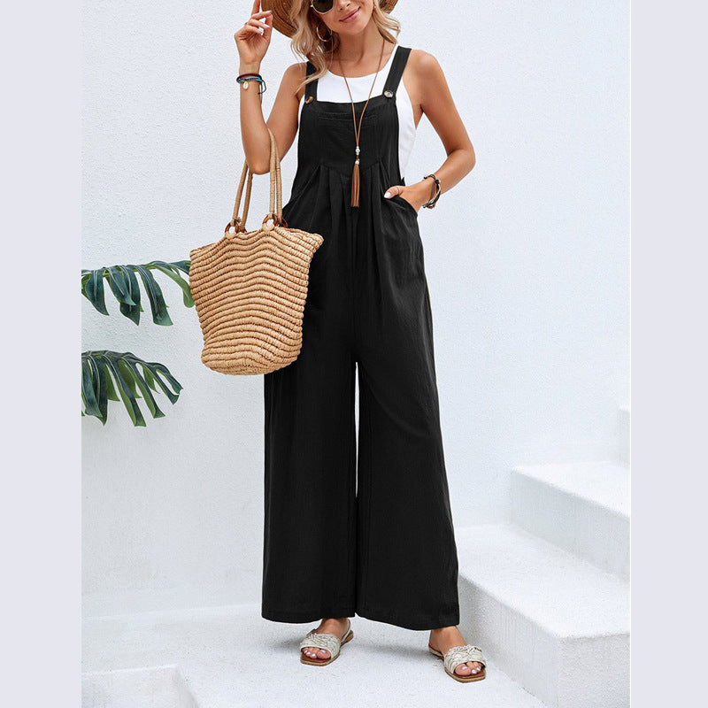 Damen Lässiger Jumpsuit mit weitem Bein und verstellbaren Trägern Stalluxe