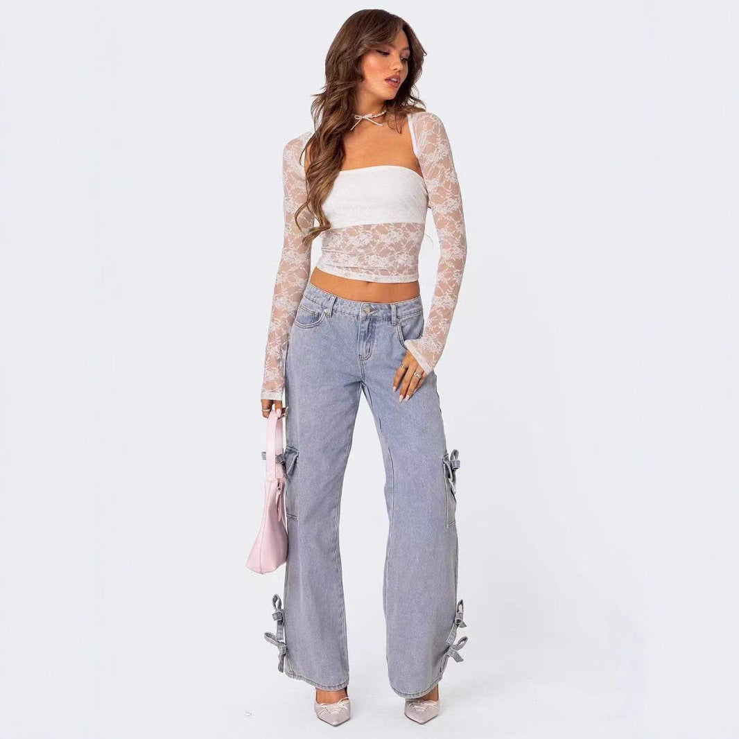 Damen lässige Cargo-Jeans mit stylischem Schleifen-Detail Stalluxe