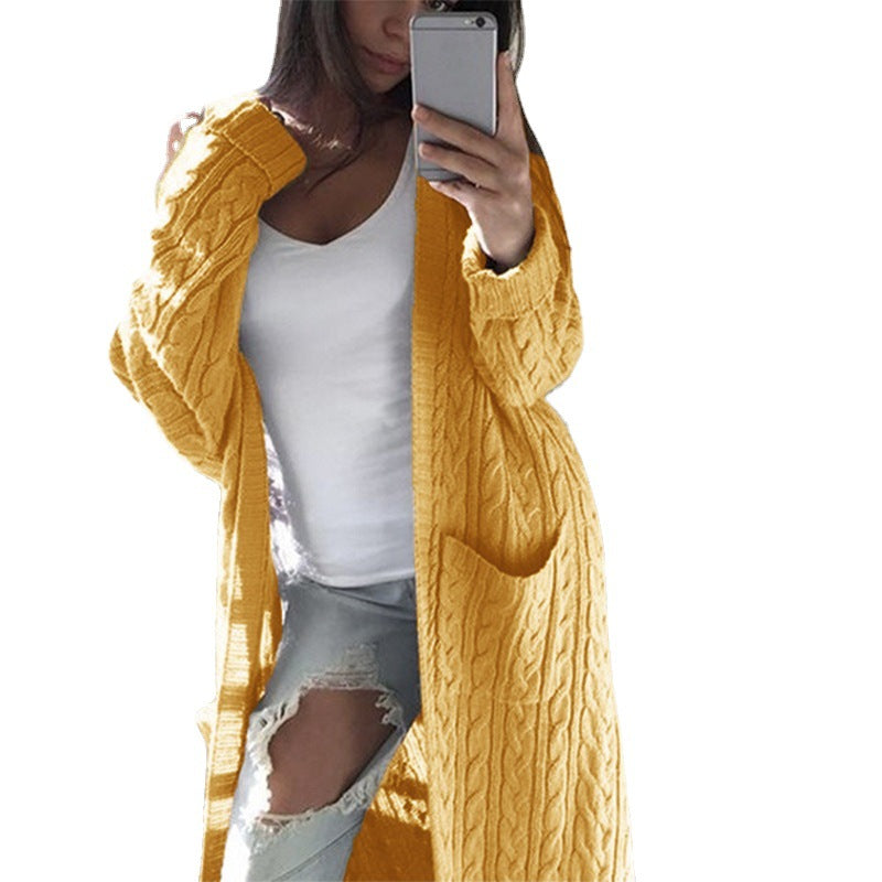 Damen gemusterter Strickmantel mit praktischen Taschen und offenem Schnitt Stalluxe