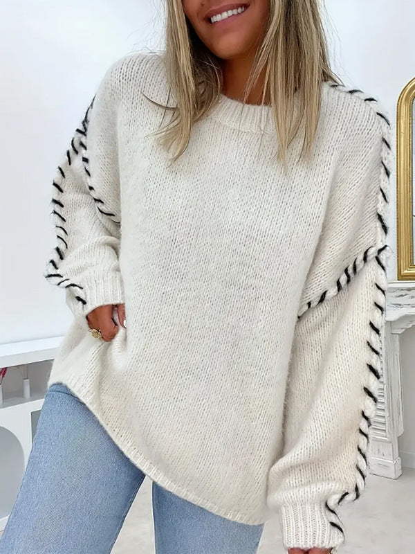 Damen Oversized Strickpullover mit kontrastierendem Saum Stalluxe