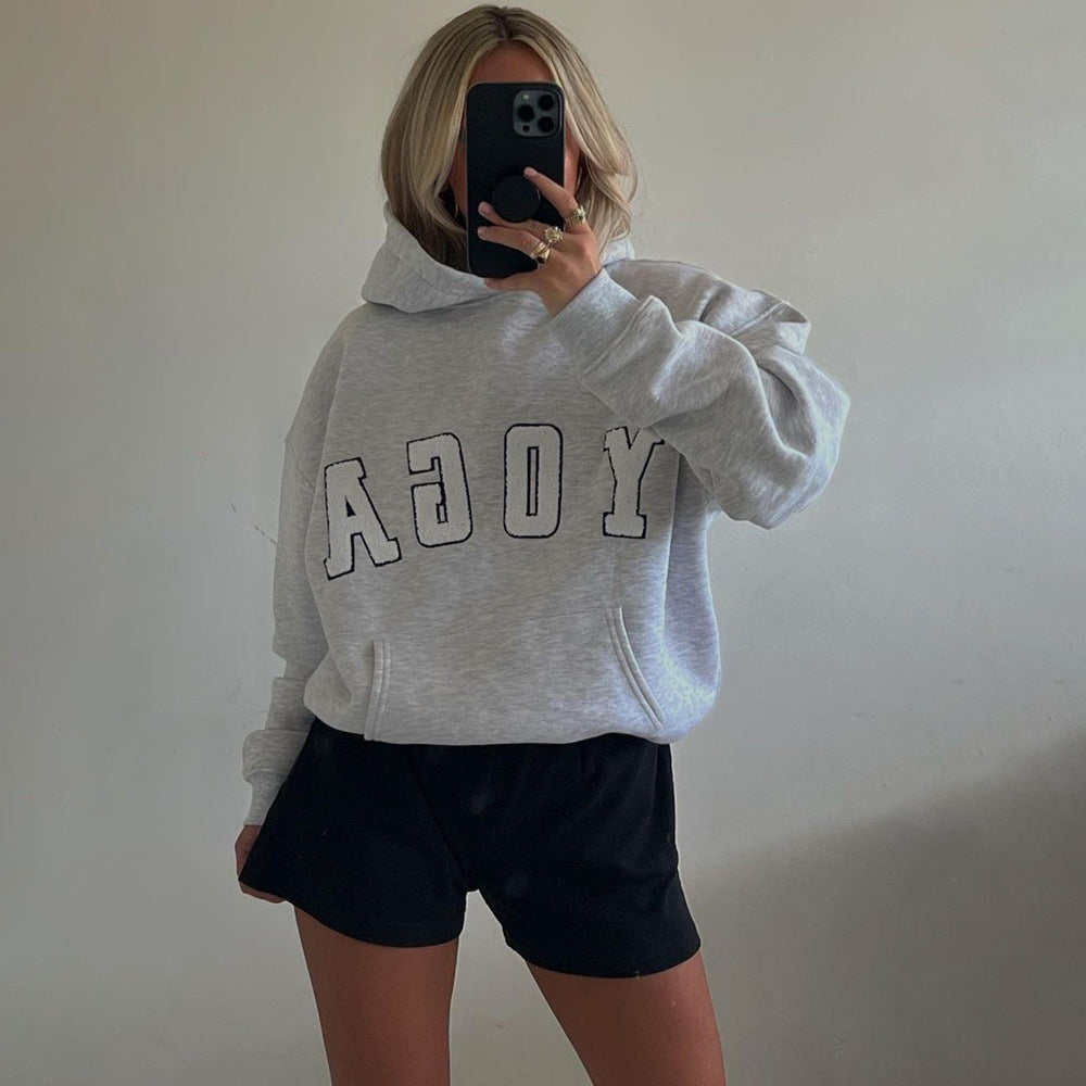 Damen lässiger Kapuzenpullover mit Yoga-Stickerei Stalluxe