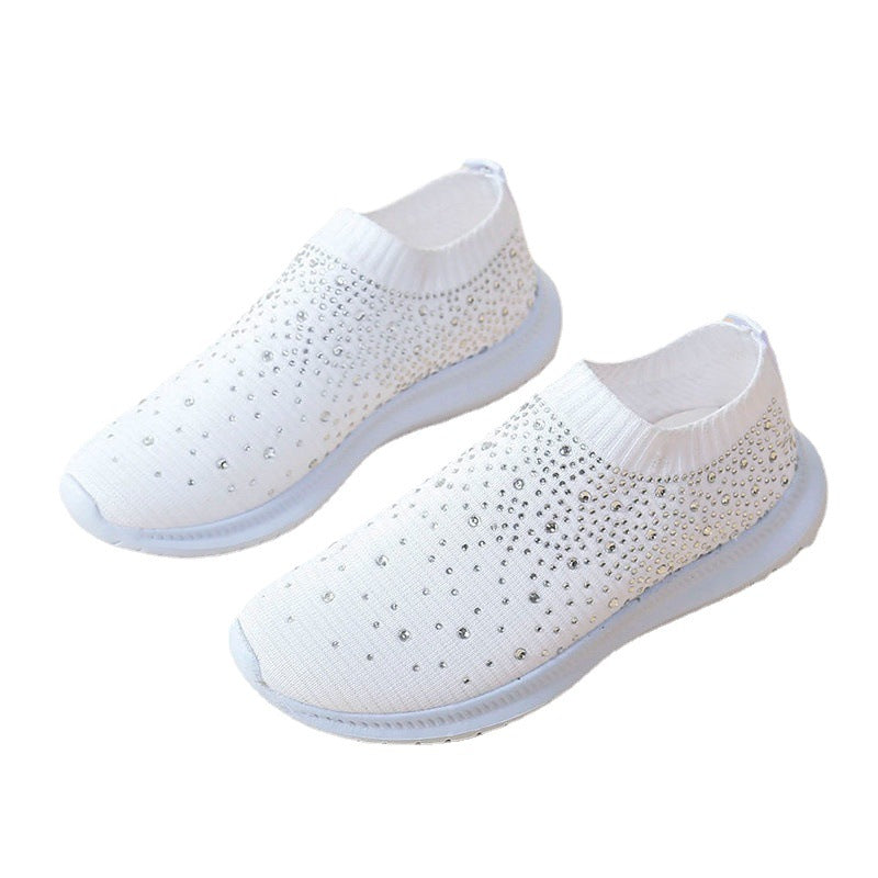 Damen modische Sneaker mit Strass-Applikationen und flexiblem Strick-Obermaterial Stalluxe