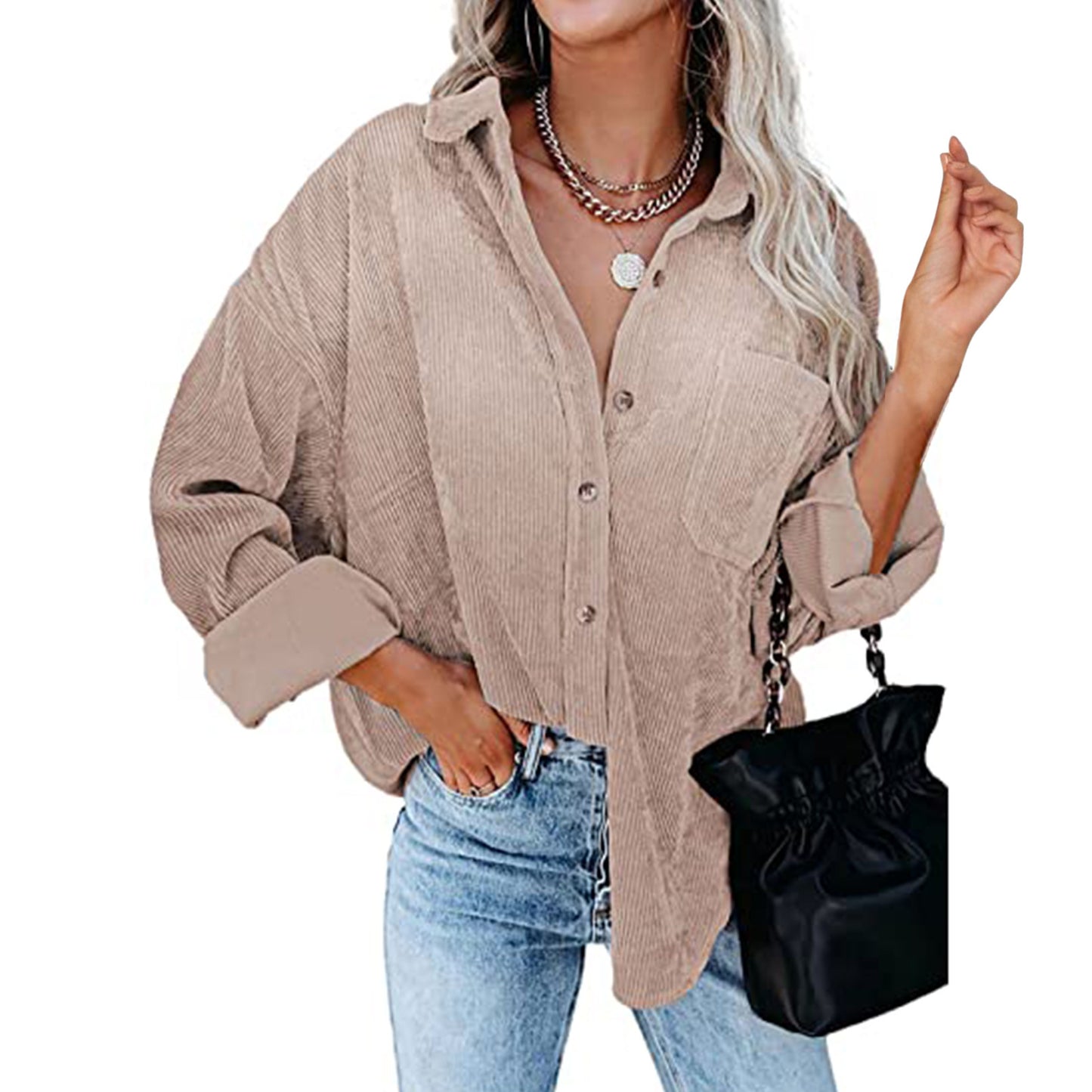 Damen Übergroße Kordbluse Stalluxe