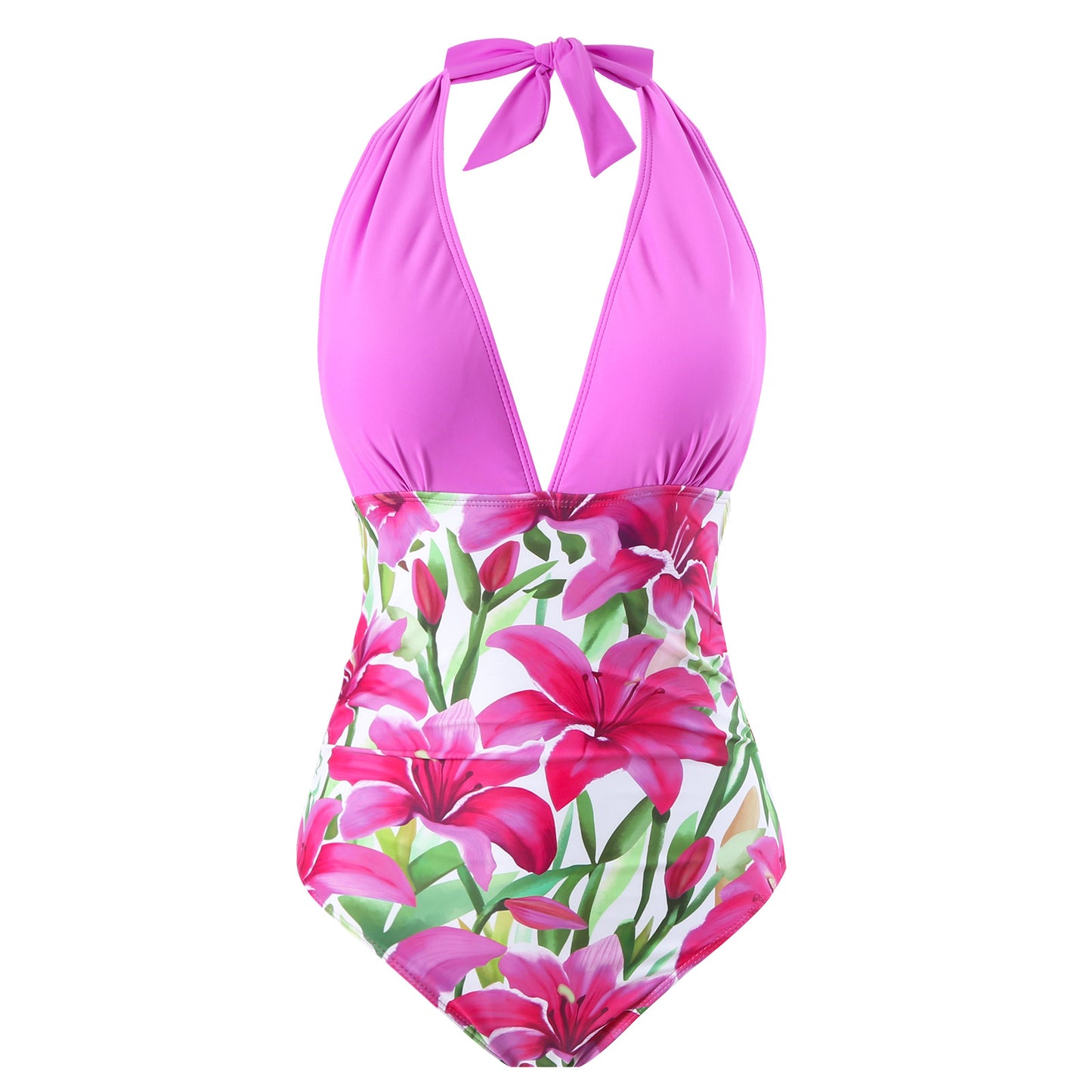 Damen Einteiliger Badeanzug mit floralem Wickelrock und tiefem Ausschnitt Stalluxe
