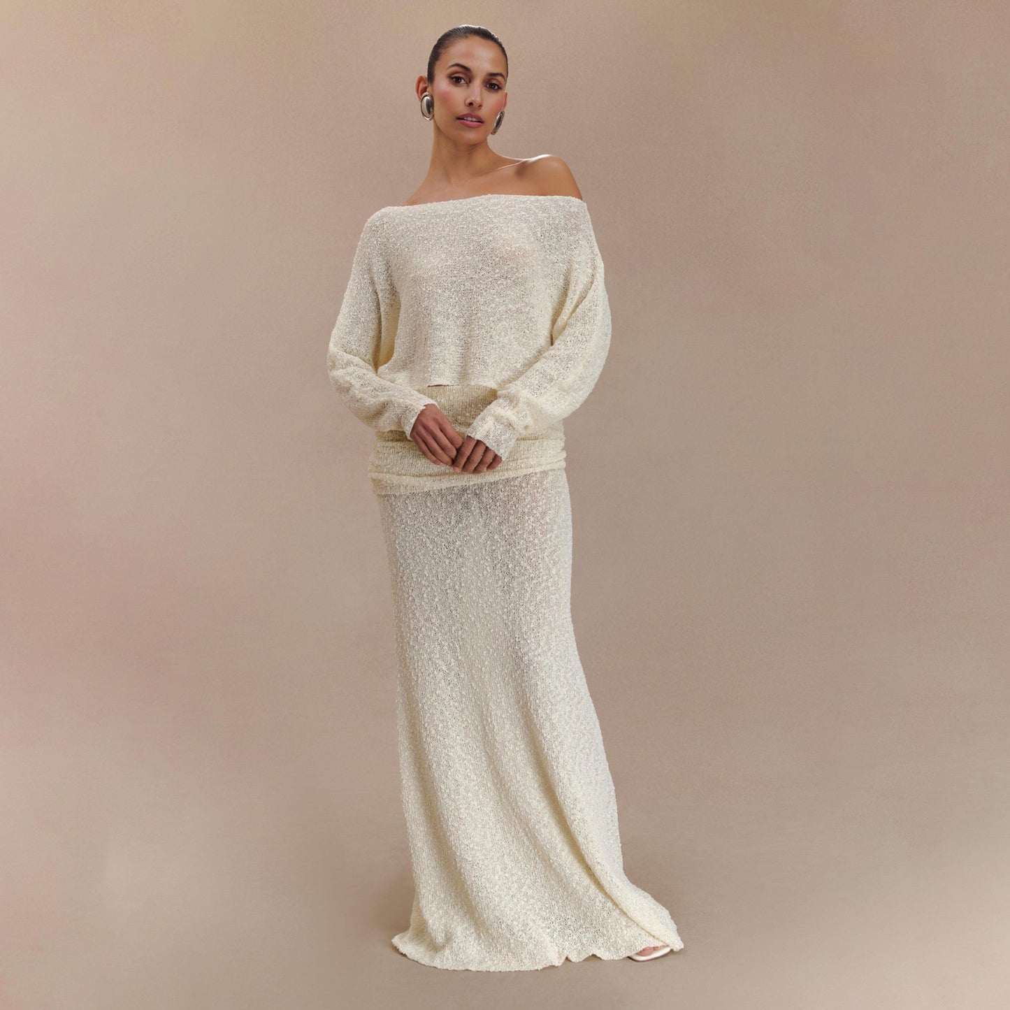 Damen elegantes Set aus Crop-Oberteil und Maxi-Rock mit Rüschendetails Stalluxe