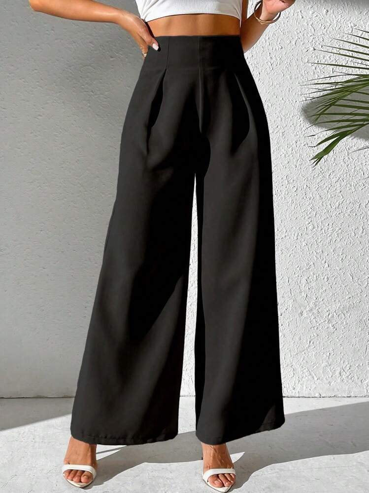 Damen Elegante High-Waist Palazzo-Hose mit Faltenfront und weitem Bein Stalluxe