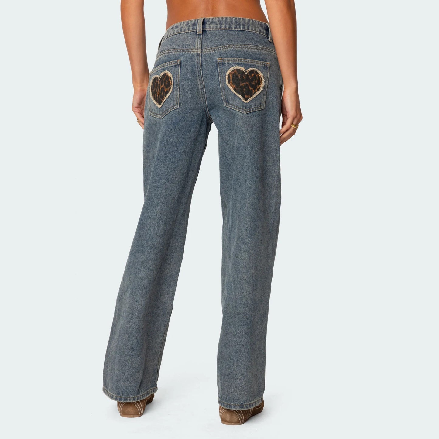Damen Wide-Leg Jeans mit Herz-Applikationen Stalluxe