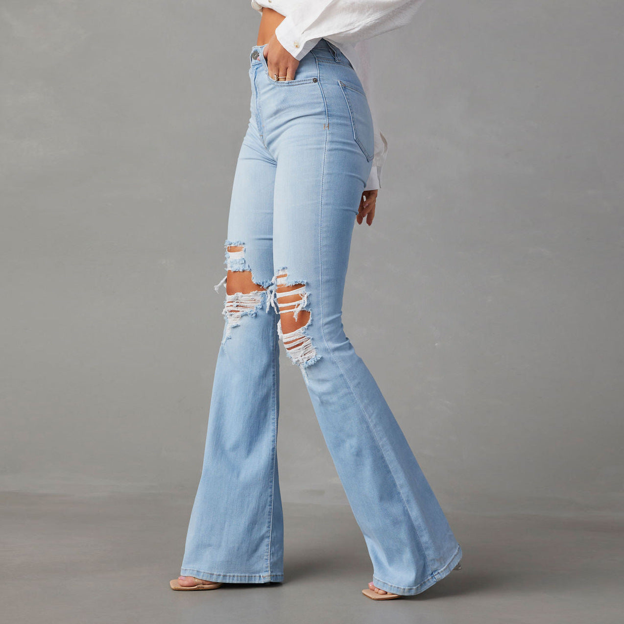 Damen Flared Jeans mit hohen Rissen und hohem Bund Stalluxe