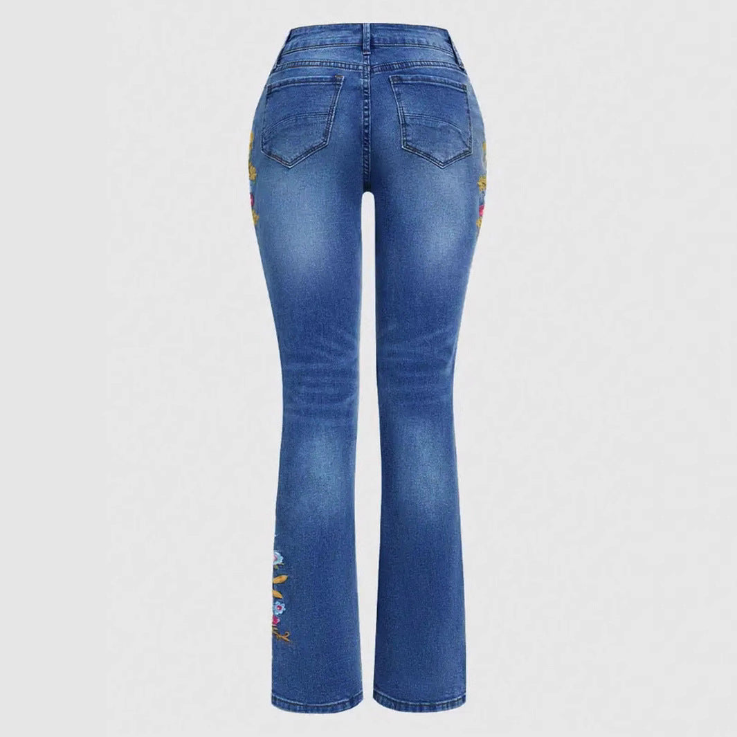 Damen Flared Jeans mit eleganten Blumenstickereien Stalluxe