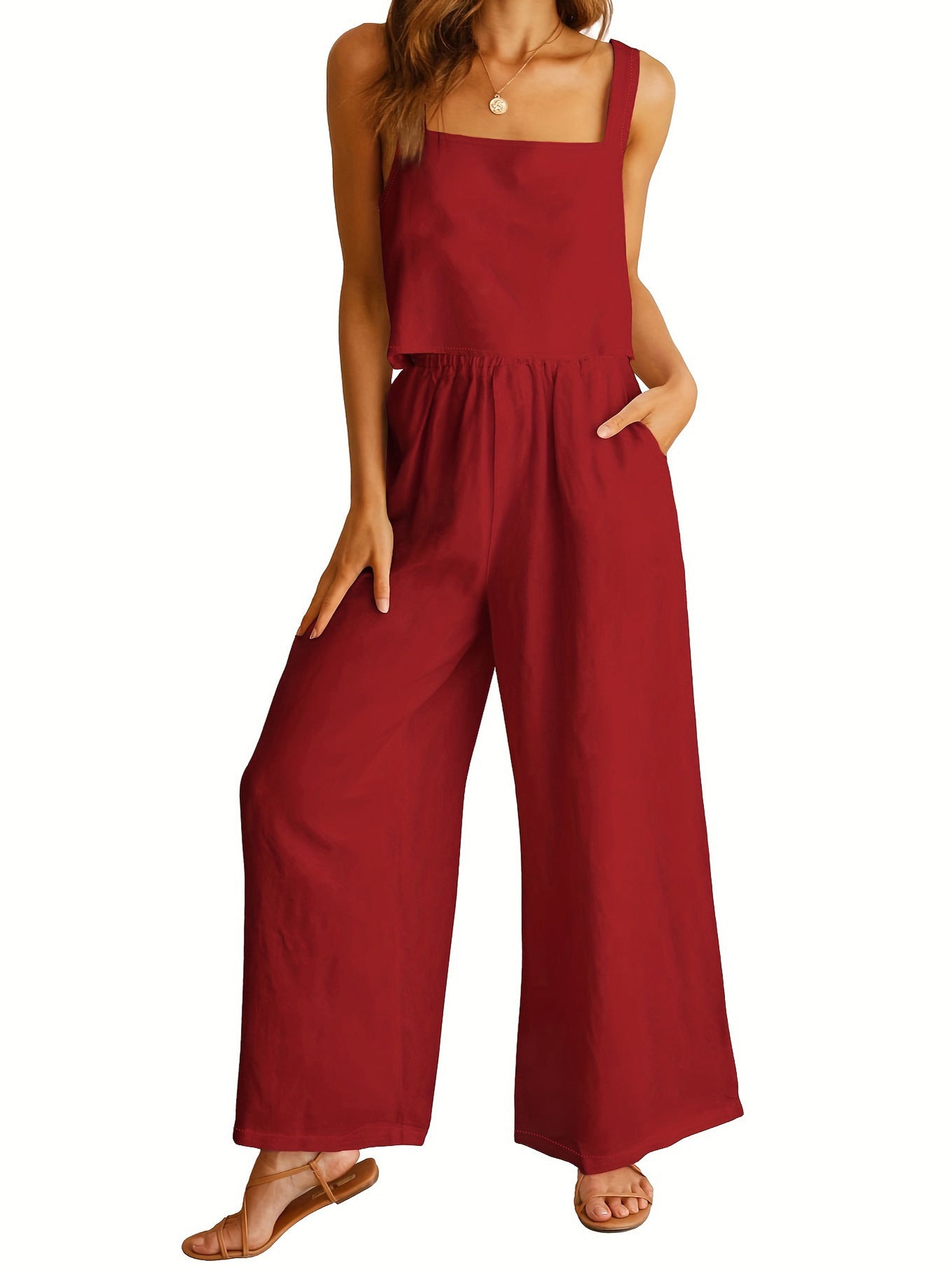 Damen Lässiger Jumpsuit mit weit geschnittenem Bein und praktischen Taschen Stalluxe
