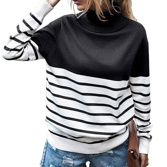 Damen gemütlicher Rollkragenpullover mit Streifenmuster Stalluxe