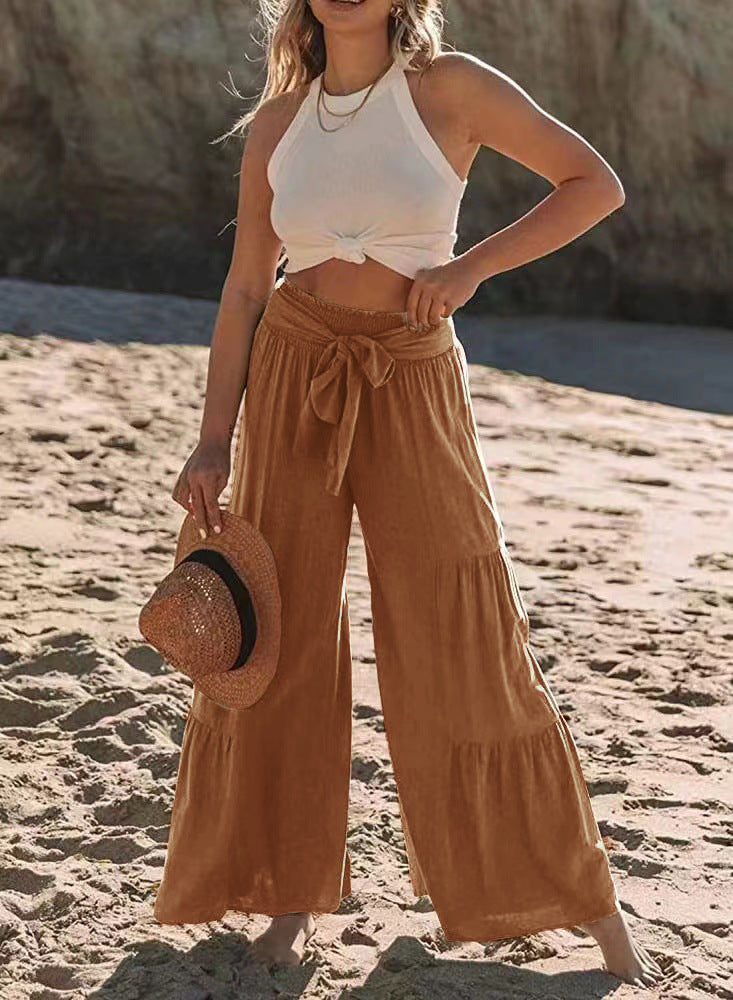 Damen luftige Palazzo-Hose mit elastischem Bund und praktischem Bindegürtel Stalluxe