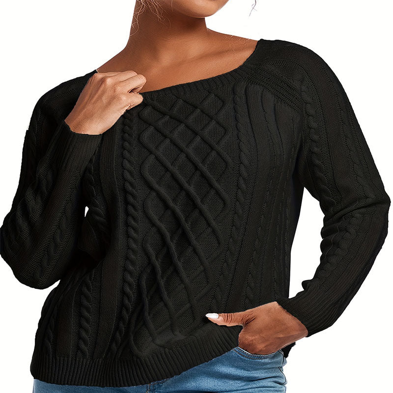 Damen Grobstrickpullover mit ansprechendem Zopfmuster und weitem Rundhalsausschnitt Stalluxe