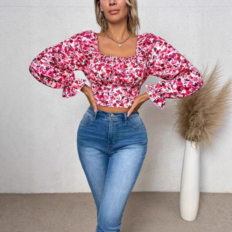 Damen Off-Shoulder Bluse mit Puffärmeln und floralen Mustern Stalluxe
