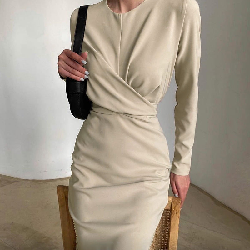 Damen Elegantes Wickelkleid mit langem Arm und fließendem Schnitt Stalluxe
