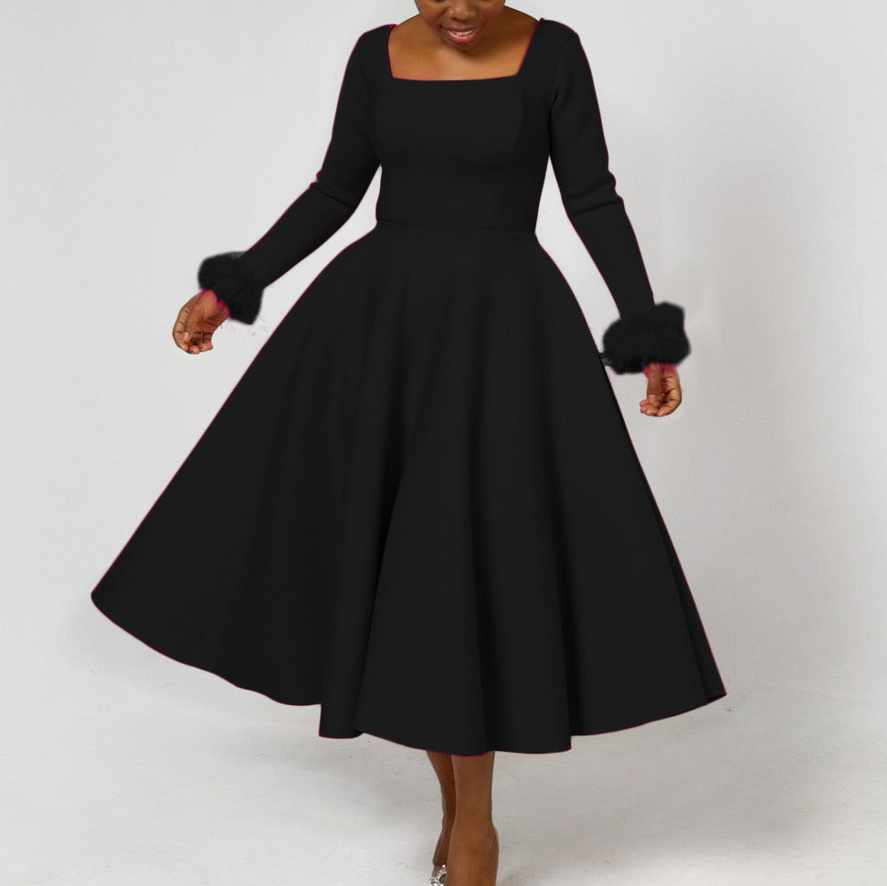 Damen Elegantes Kleid mit quadratischem Ausschnitt und farbenfrohen Fütterungsdetails Stalluxe