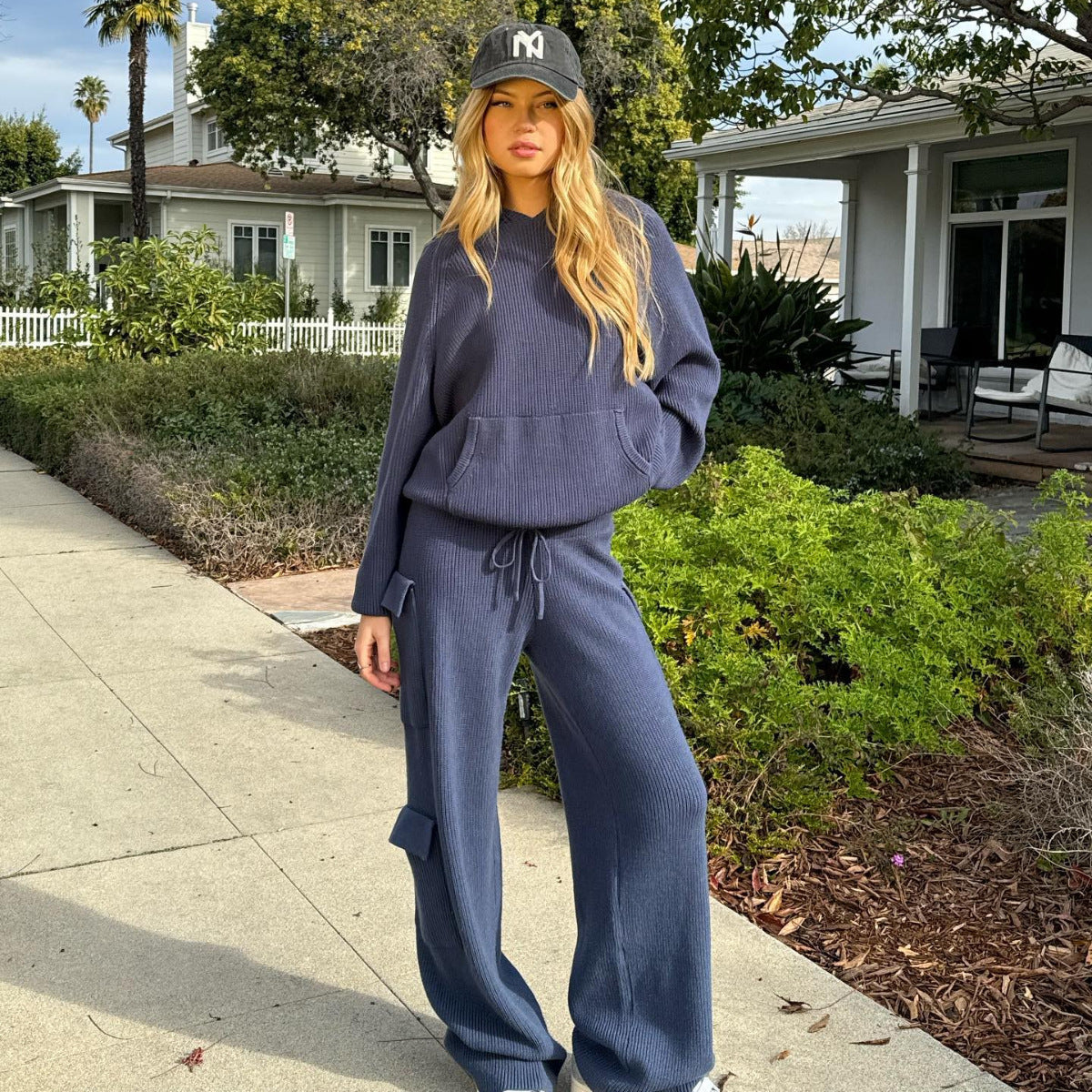 Damen lässiger Hoodie im Rippdesign mit praktischer Kängurutasche Stalluxe