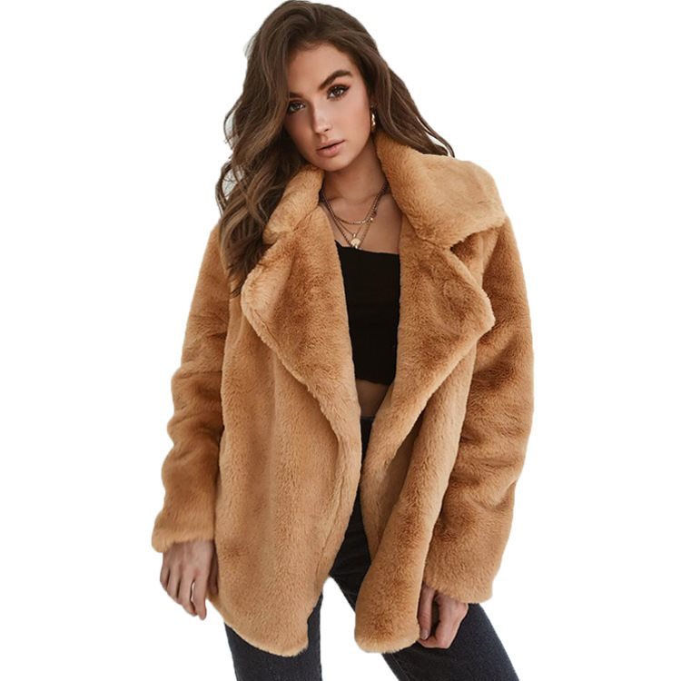 Damen Plüschige Oversized Jacke mit umschlagbarem Kragen und dezentem Schnitt Stalluxe