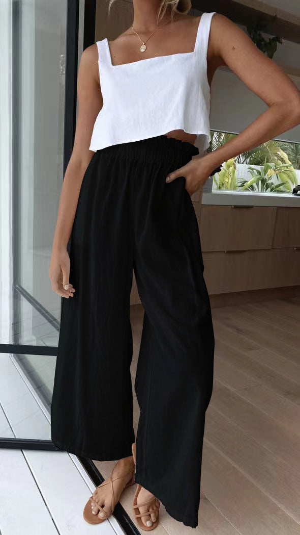 Damen Weite Leinenhose mit elastischem Bund und praktischen Taschen Stalluxe