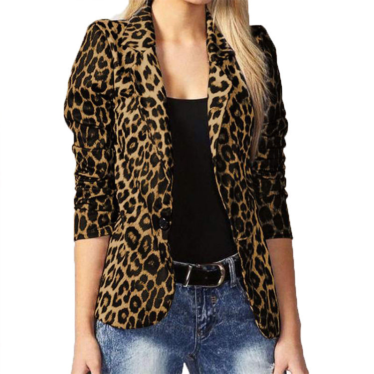 Damen Elegante Leopard-Muster Blazerjacke mit tailliertem Schnitt Stalluxe