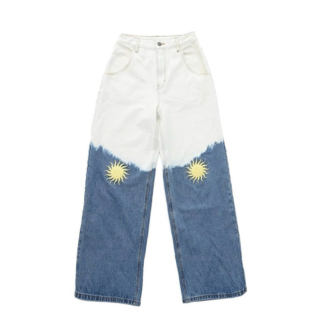 Damen Wide-Leg Jeans mit einzigartigem Sonnen-Motiv Stalluxe