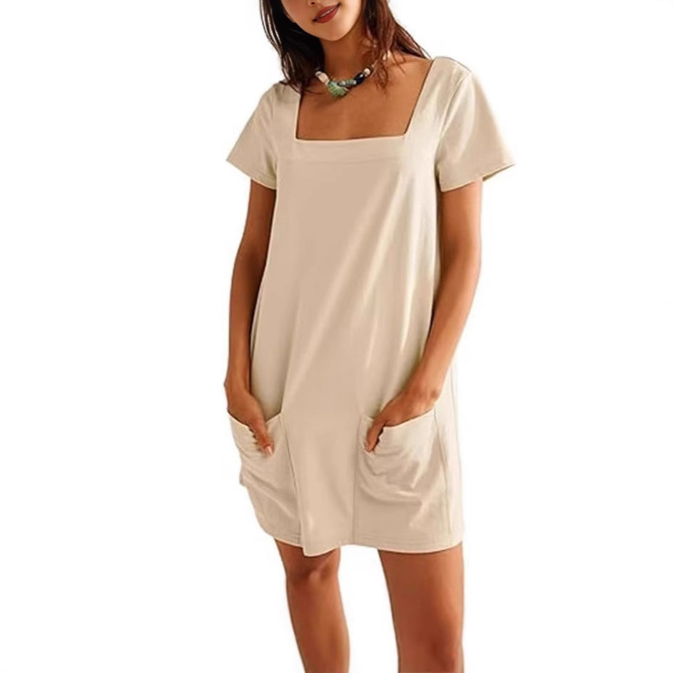 Damen lässiges Tunika-Kleid mit praktischen Taschen und Quadrat-Ausschnitt Stalluxe