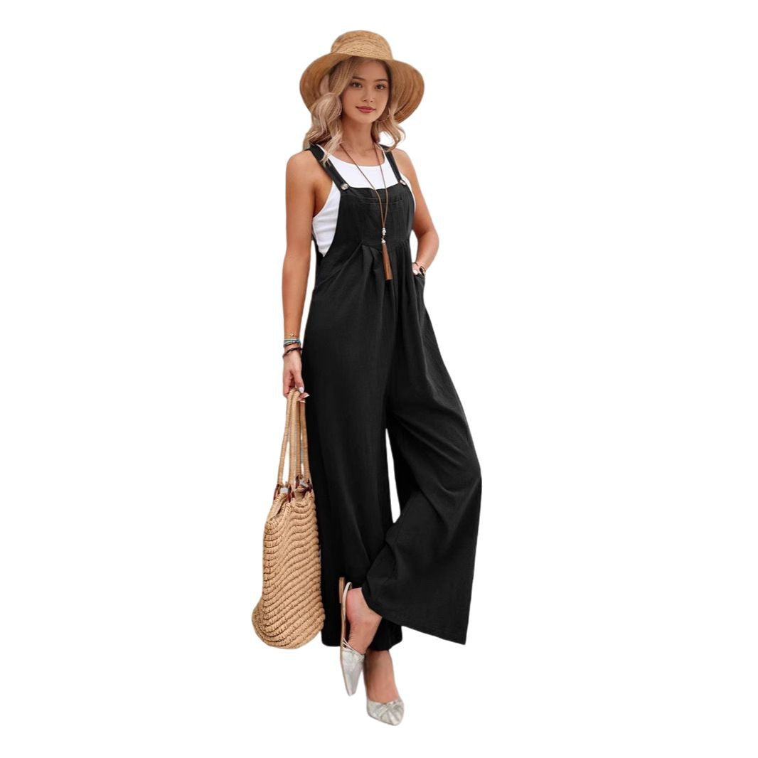 Damen Lässiger Jumpsuit mit weitem Bein und verstellbaren Trägern Stalluxe