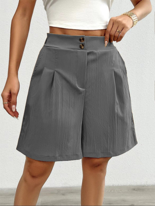 Damen Elegante Shorts mit Knopfverschluss und faltigem Design Stalluxe