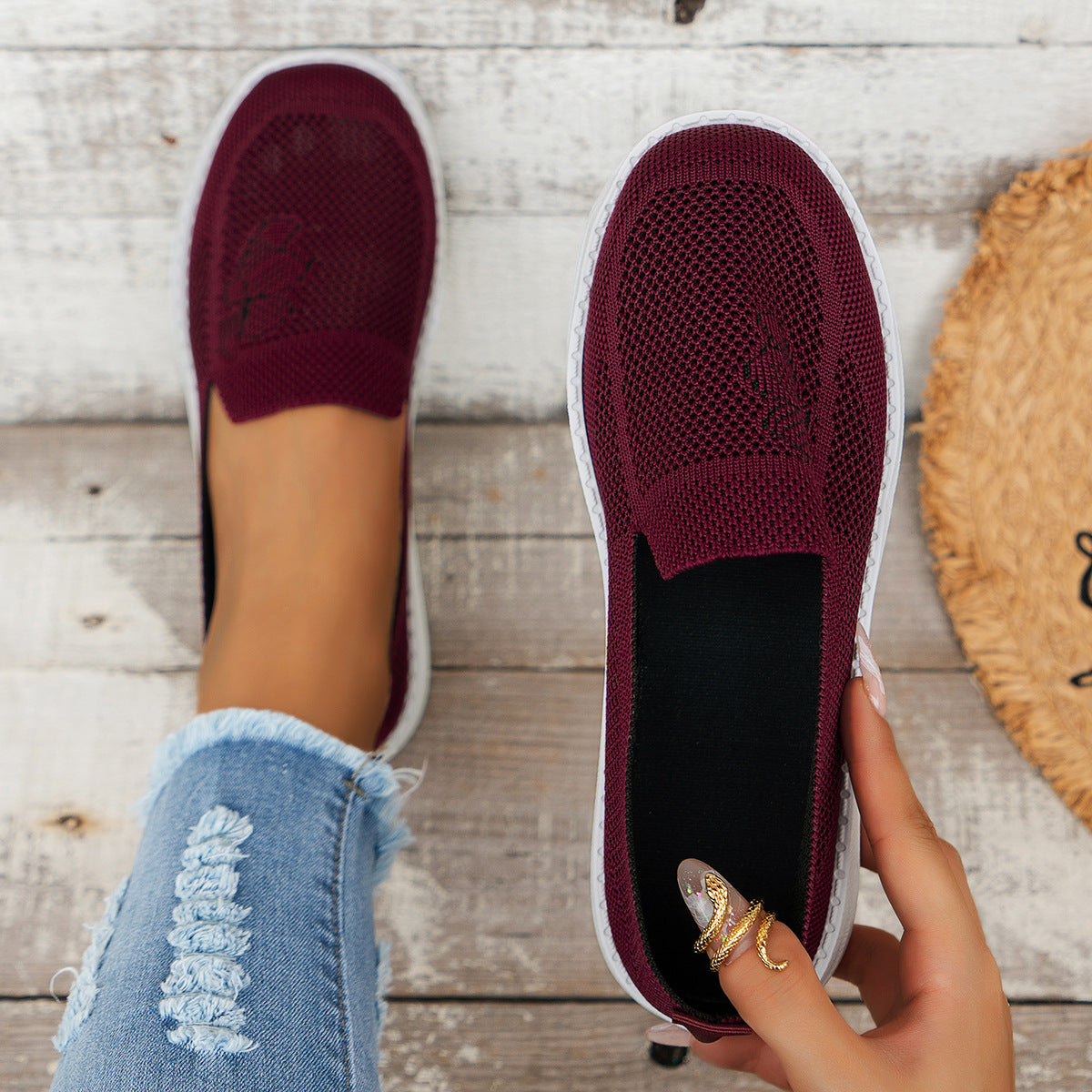 Damen Atmungsaktive Slip-On Freizeitschuhe mit flexiblem Mesh-Obermaterial Stalluxe