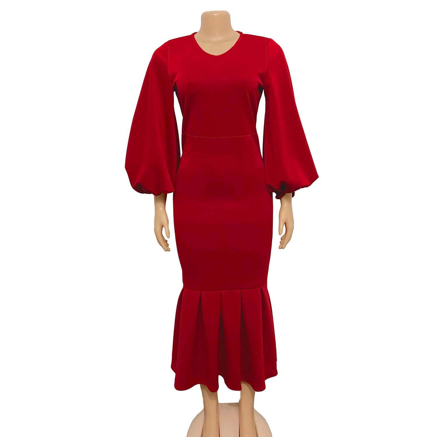 Damen figurbetontes Kleid mit voluminösen Ärmeln und schwingendem Saum Stalluxe