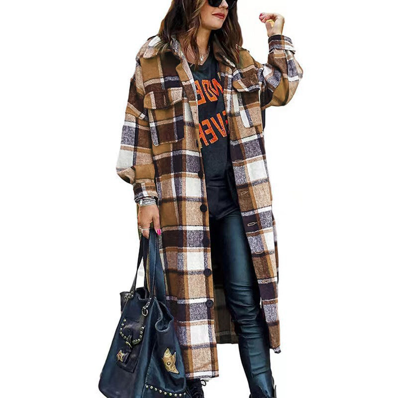 Damen Langarm-Wolljacke mit Karomuster und praktischen Taschen Stalluxe