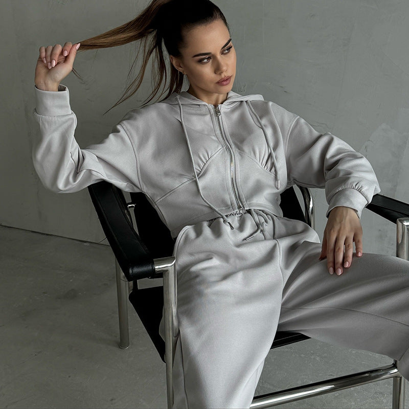 Damen Lässiger Jogginganzug mit cropped Hoodie und weitem Schnitt Stalluxe