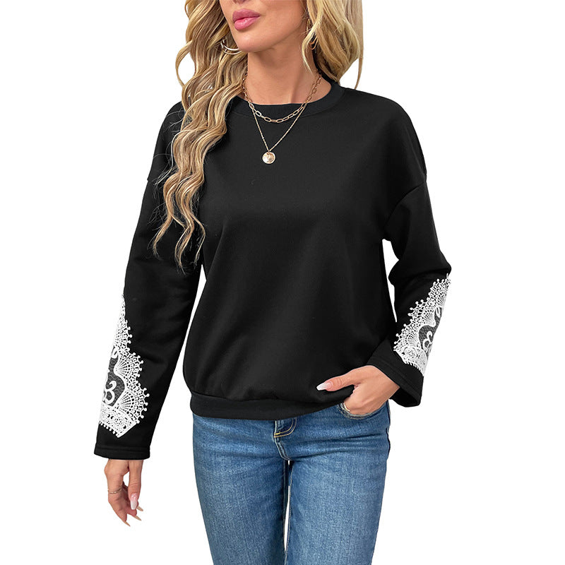 Damen Sweatshirt mit eleganter Spitzenverzierung Stalluxe