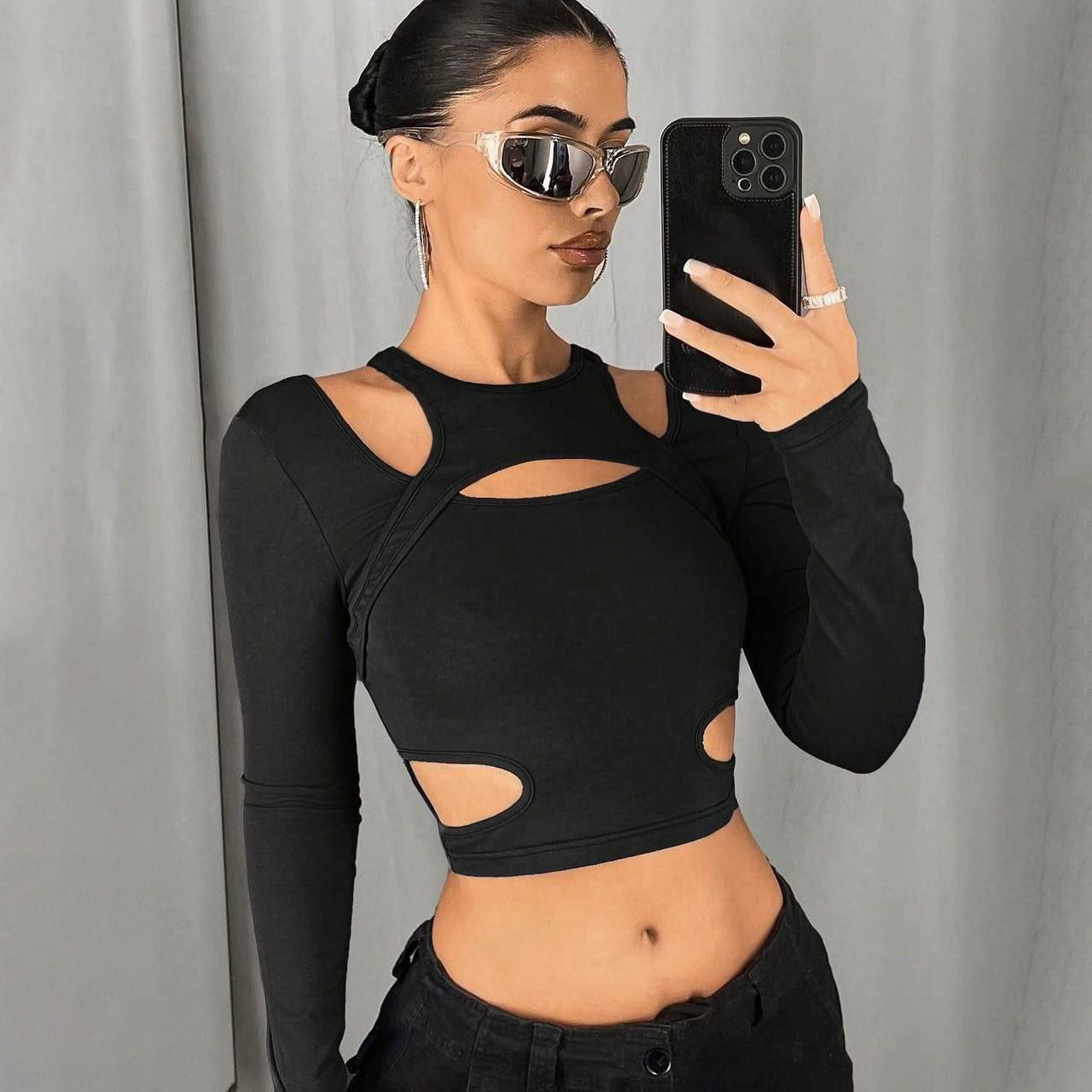 Damen Trendiges Cut-Out Langarmoberteil Stalluxe