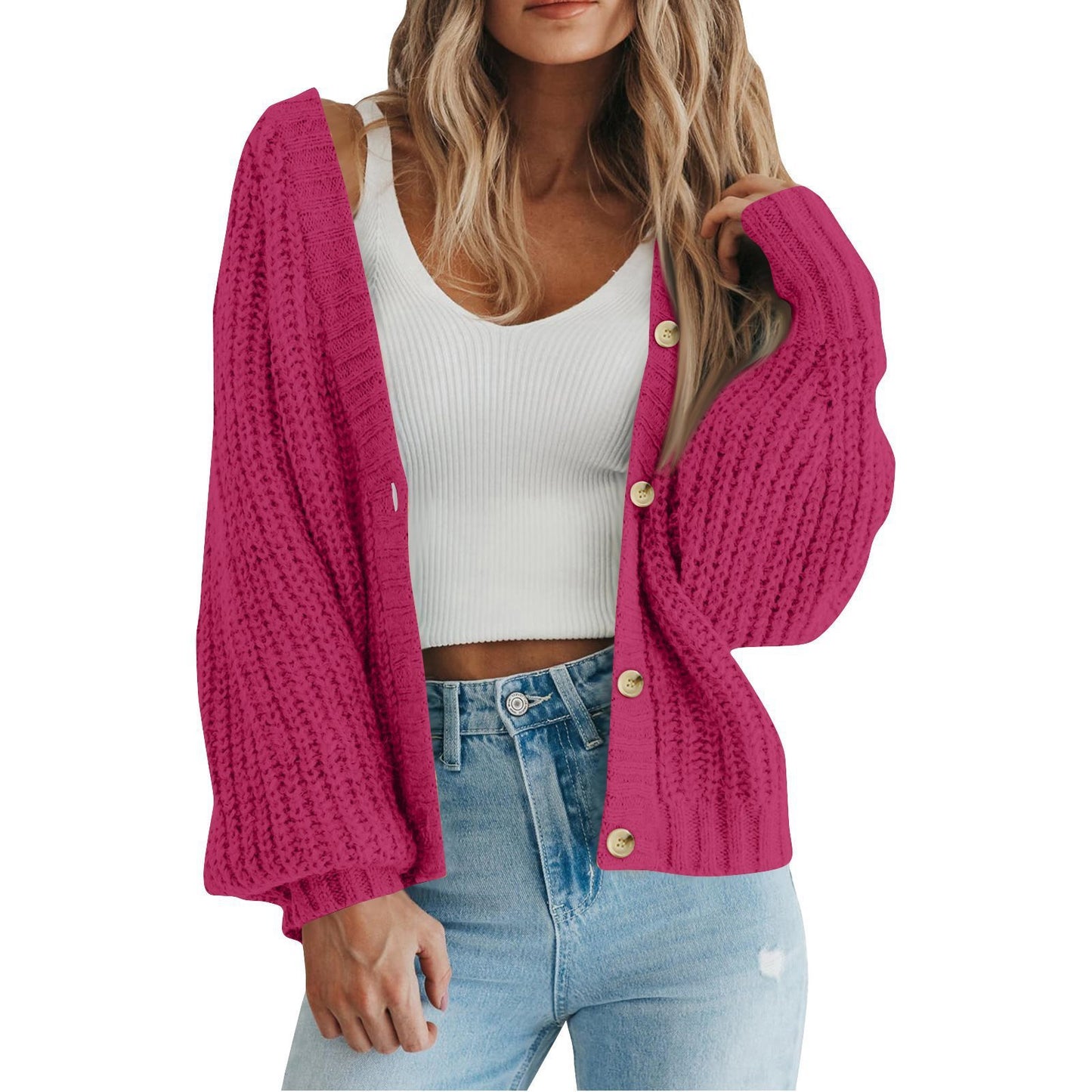 Damen Grobstrick-Cardigan mit Knopfdetails und weitem Schnitt Stalluxe