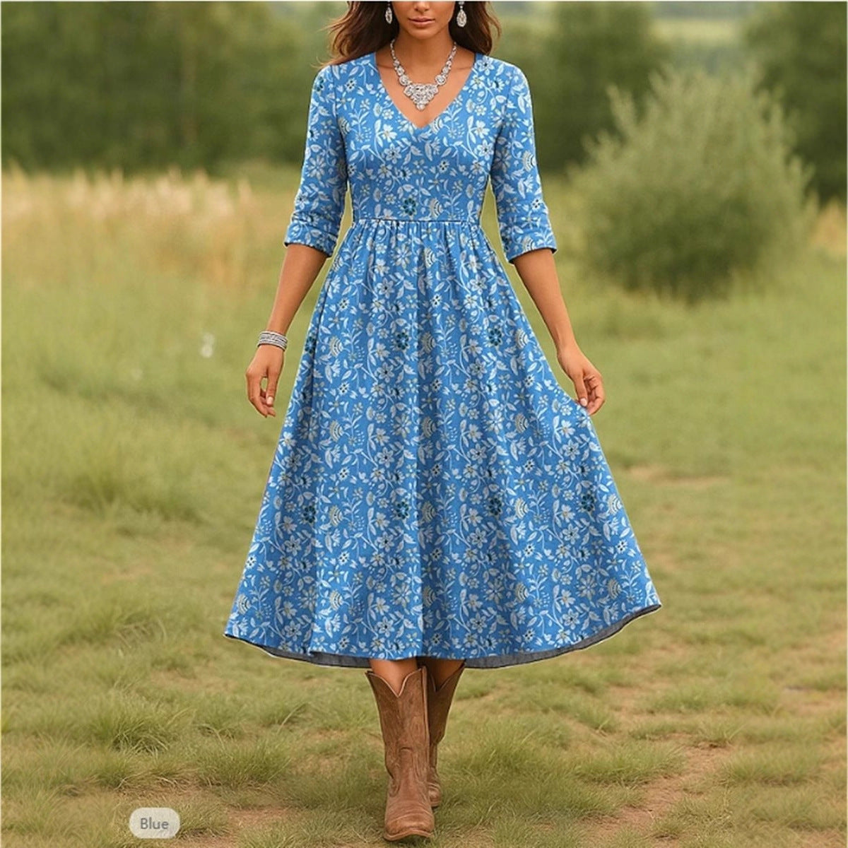 Damen Maxikleid mit floralem Design und elegantem V-Ausschnitt Stalluxe