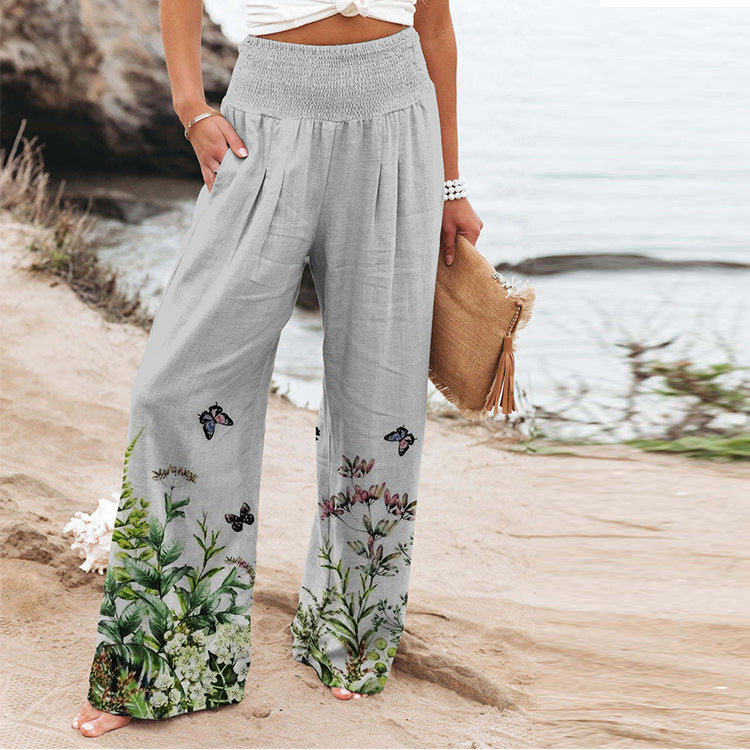 Damen Palazzo-Hose mit floralem Motiv und elastischem Bund Stalluxe