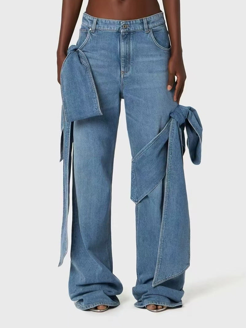 Damen modische und lässige Jeans mit seitlichen Bindebändern Stalluxe