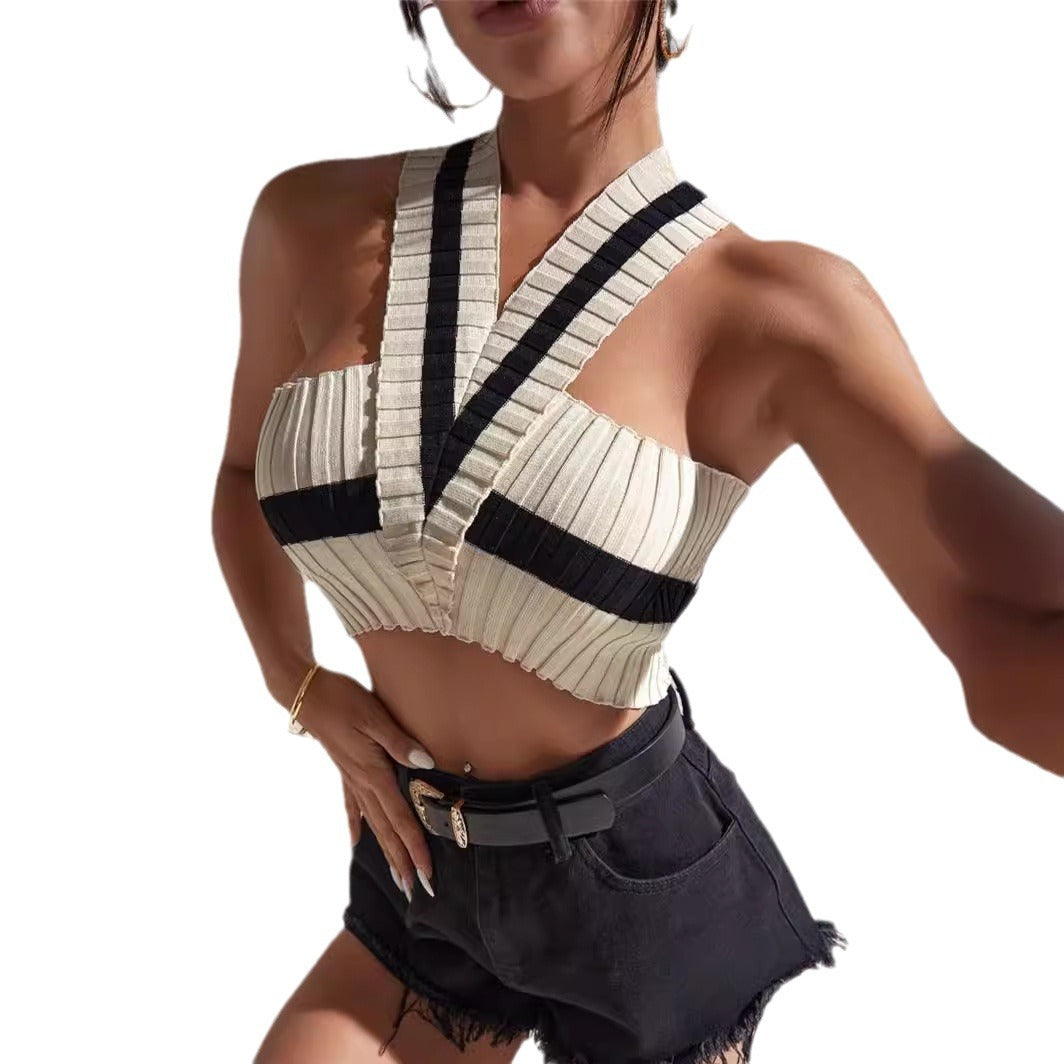 Damen Crop-Top mit plissiertem Design und modischen Streifen Stalluxe