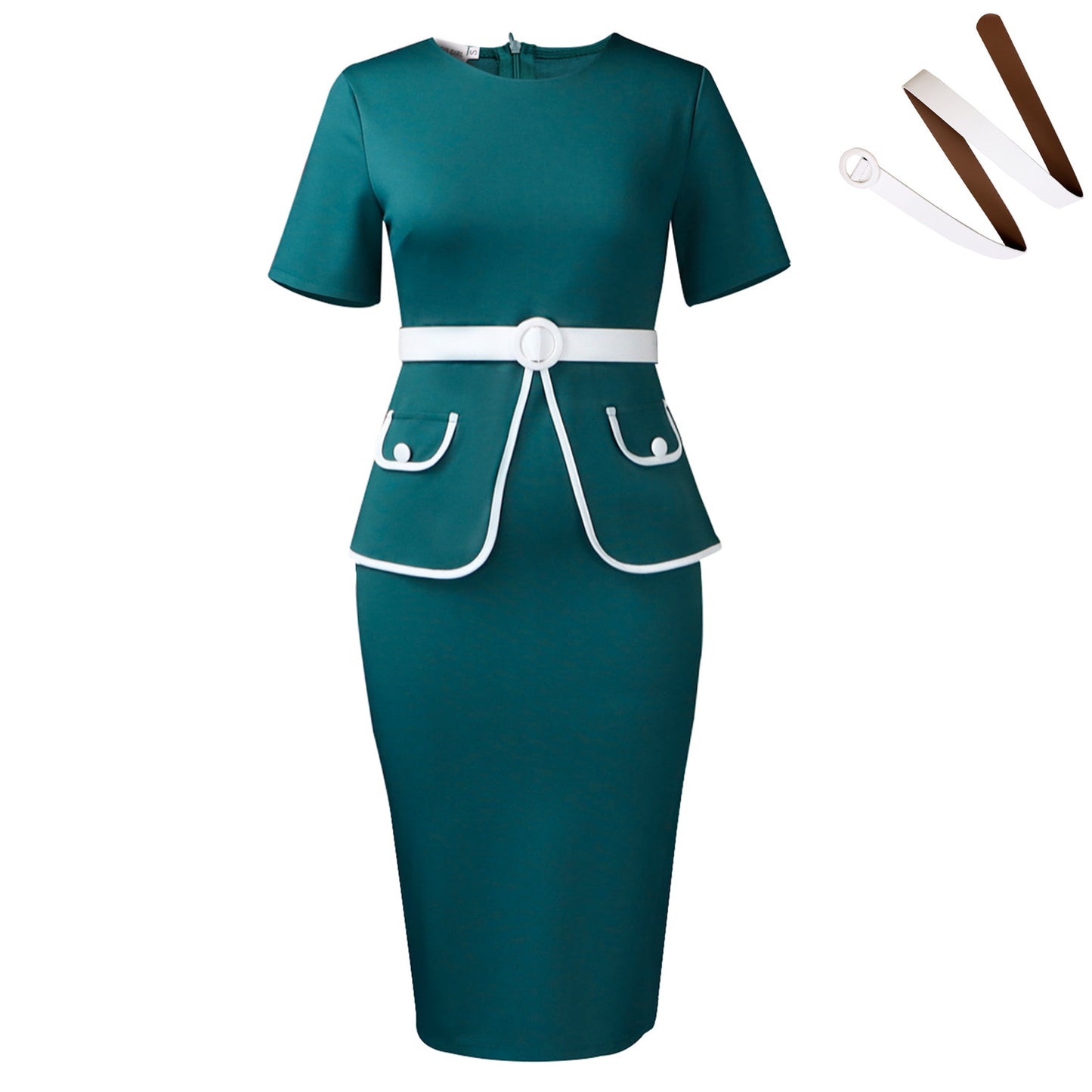 Damen Elegantes Tailliertes Kleid mit peppiger Taschenapplikation und breitem Gürtel Stalluxe