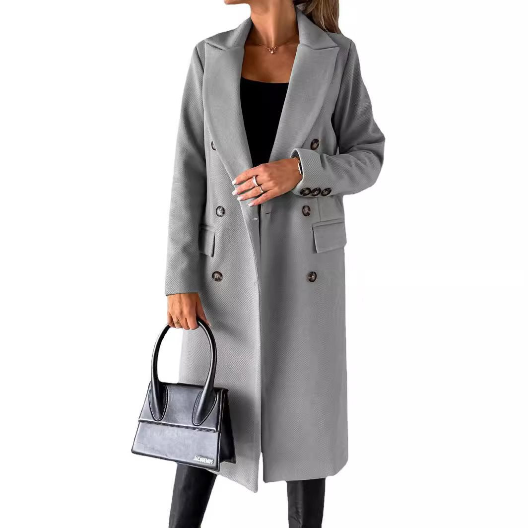 Damen Eleganter doppelreiheriger Mantel mit Seitentaschen und schmalem Schnitt Stalluxe