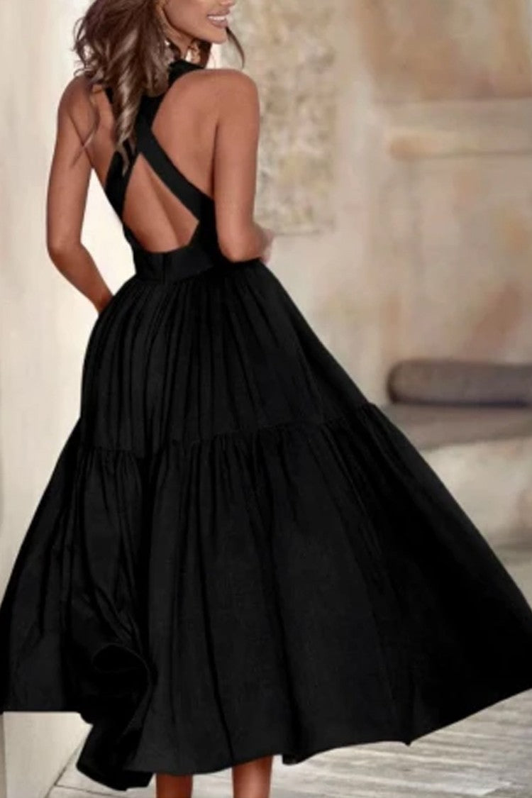 Damen Elegantes Langarmkleid mit bodenlangem Rock und raffinierten Falten Stalluxe