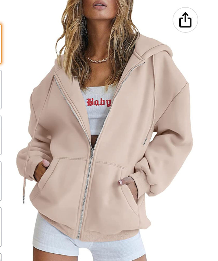 Damen Oversized Kapuzenjacke mit Reißverschluss und praktischen Taschen Stalluxe